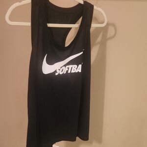 Nike Black Athletic Tank with White Logo Softball Muscle Tank